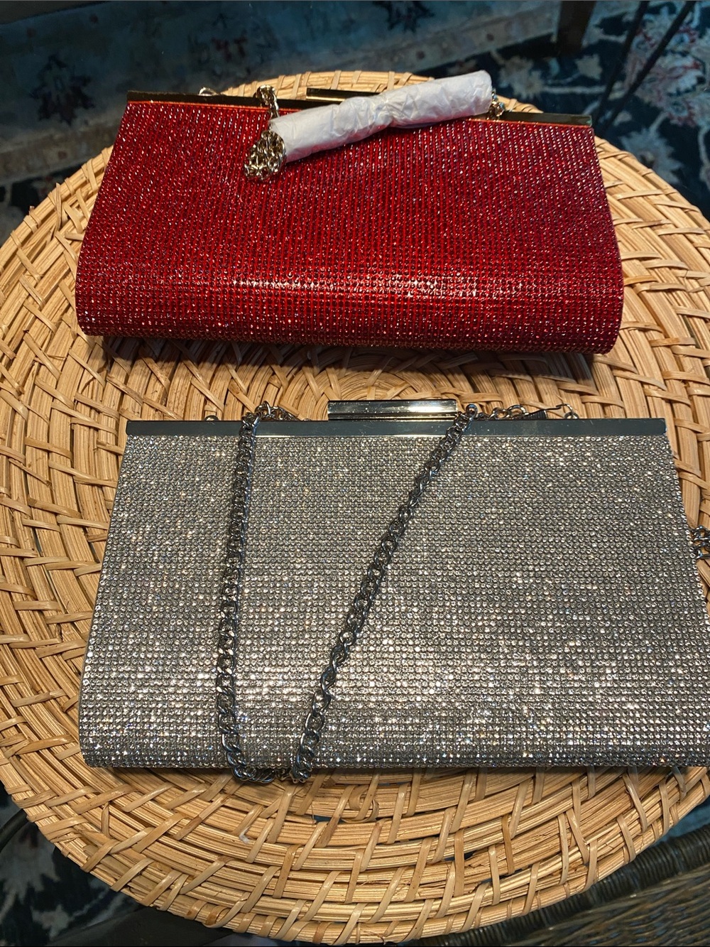 Nina Red and Silver Crystal Evening Clutch Set